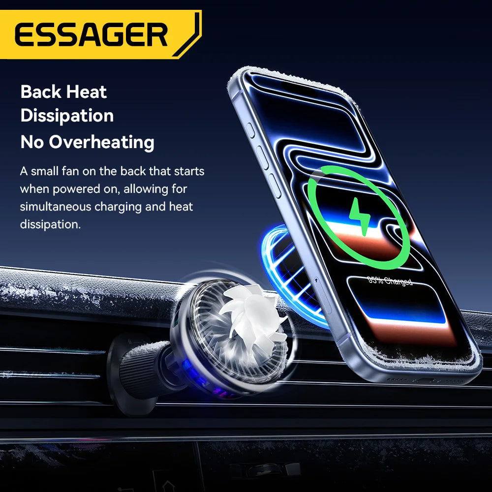 Essager 25W Magnetic Car Wireless Charger RGB For iPhone 17 16 Pro Macsafe Car Phone Holder Stand Mount Fast Charging Station